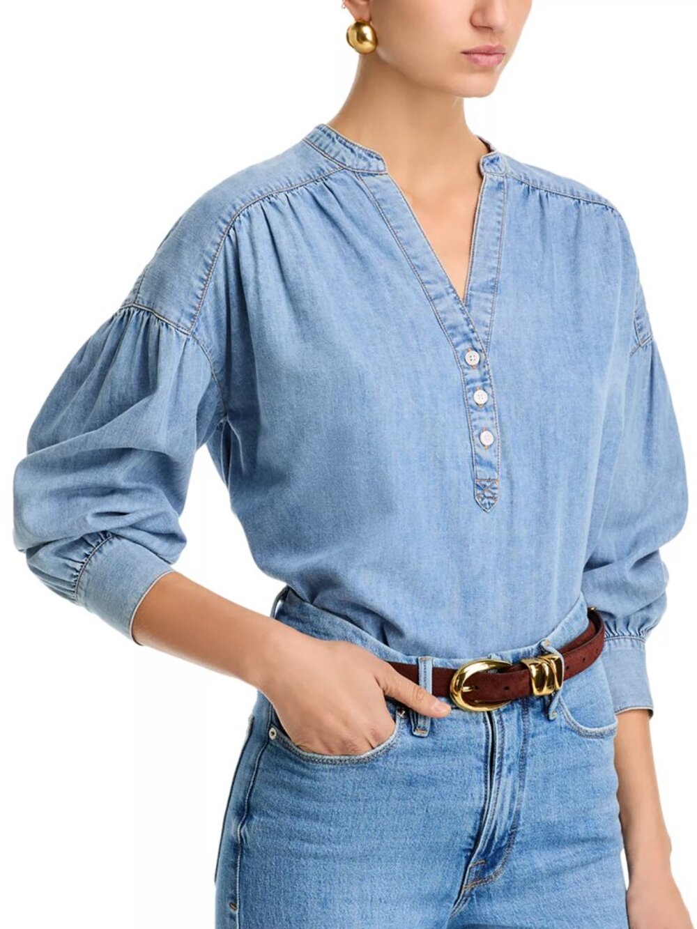 Veronica Beard 'Kylie' Chambray Shirt Top, Pebble Stone Blue